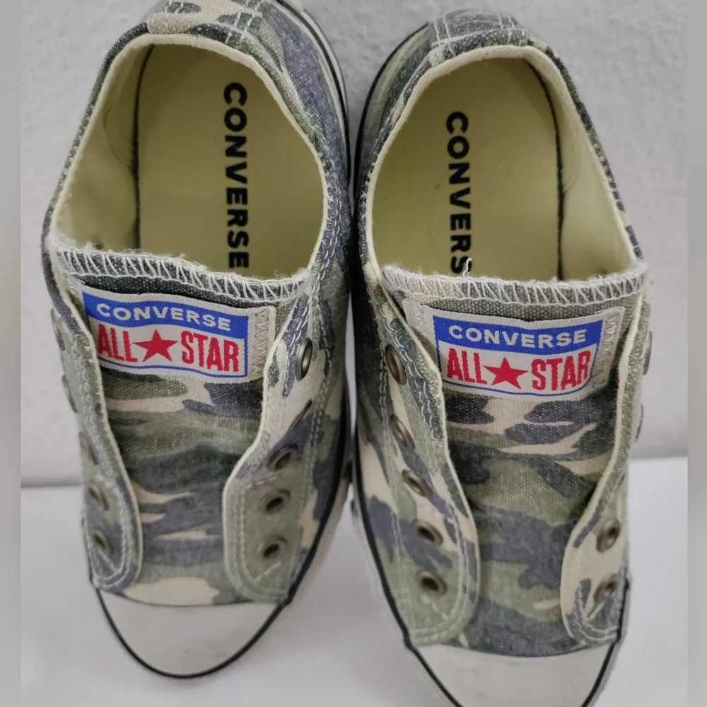 Converse All Star Shoes Kids Size 1 Camo Olive Khaki Low Top Sneakers - Picture 6 of 7